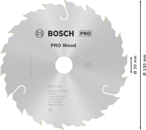 Пильный диск Bosch PRO для циркулярной пилы по дереву диаметром 150 мм для точной распиловки древесины.