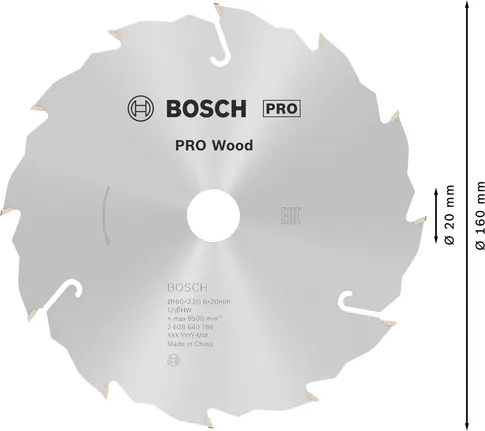 Пильный диск Bosch PRO для циркулярной пилы по дереву диаметром 160 мм для чистой распиловки древесины.