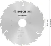 Пильный диск Bosch PRO для циркулярной пилы по дереву, 165 мм, T18, для чистых распилов древесины.