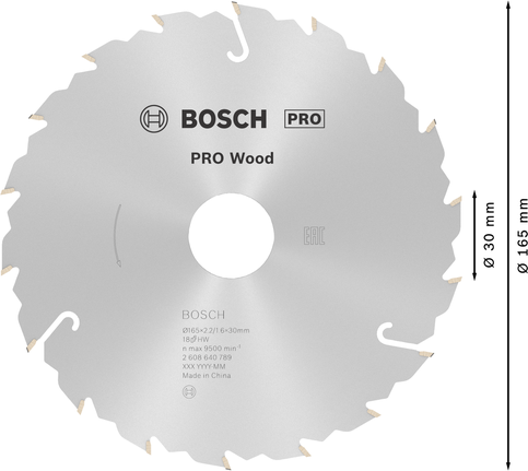 Пильный диск Bosch PRO для циркулярной пилы по дереву, 165 мм, T18, для чистых распилов древесины.