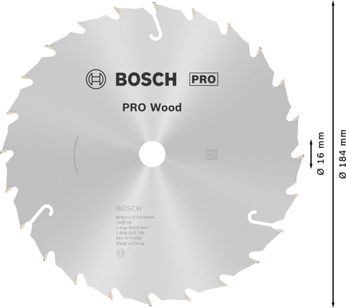 Пильный диск Bosch PRO Wood T24, диаметр 184 мм.