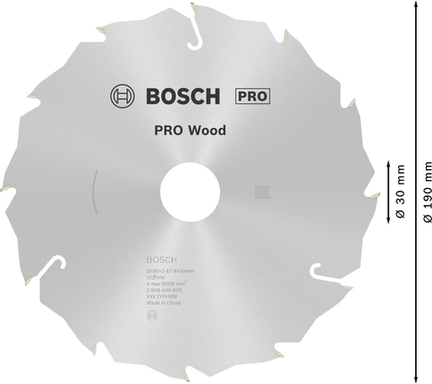 Пильный диск Bosch PRO для циркулярной пилы по дереву, 190 мм, тип T12.