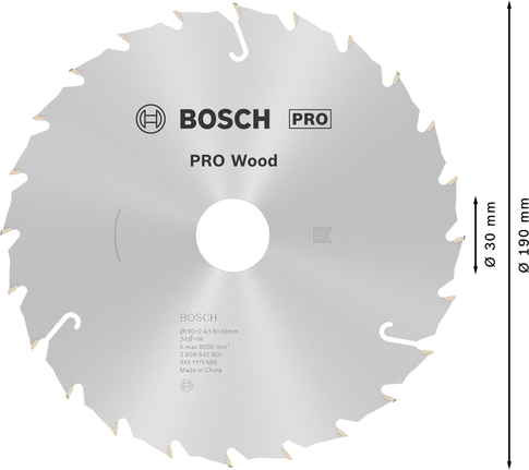 Пильный диск Bosch PRO Wood 190 мм T24 для циркулярной пилы по дереву.