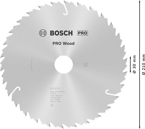 Пильный диск Bosch PRO для циркулярной пилы по дереву диаметром 210 мм для точной распиловки древесины.