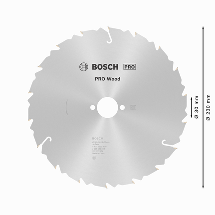 Пильный диск Bosch PRO для циркулярной пилы по дереву диаметром 230 мм обеспечивает чистый срез древесины.