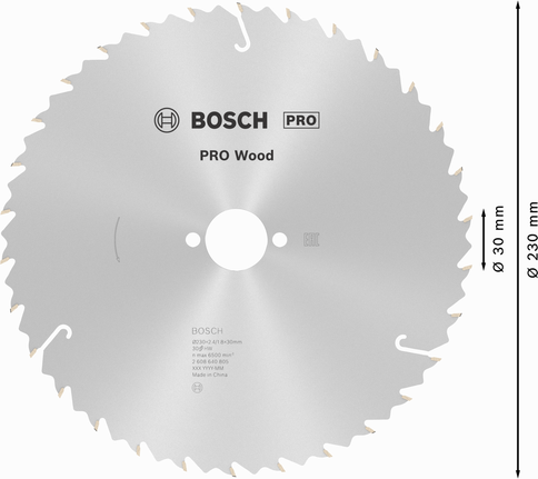 Пильный диск Bosch PRO для циркулярной пилы по дереву диаметром 230 мм для точной распиловки древесины.