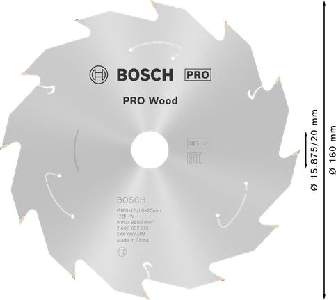 Пильный диск для аккумуляторной циркулярной пилы Bosch PRO Wood 160 мм T12.