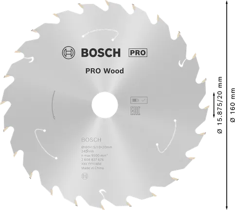 Пильный диск для аккумуляторной циркулярной пилы Bosch PRO Wood 160 мм T24.