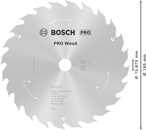 Пильный диск для аккумуляторной циркулярной пилы Bosch PRO Wood 165 мм T24.