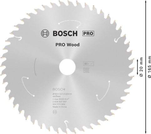 Пильный диск для аккумуляторной циркулярной пилы Bosch PRO Wood, диаметр 165 мм.
