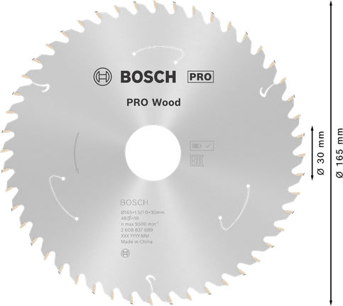 Пильный диск для аккумуляторной циркулярной пилы Bosch PRO Wood 165 мм T48.