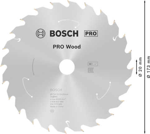 Пильный диск для аккумуляторной циркулярной пилы Bosch PRO Wood 173 x 20 мм.