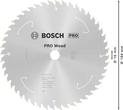 Пильный диск для аккумуляторной циркулярной пилы Bosch PRO Wood 184 мм T48.
