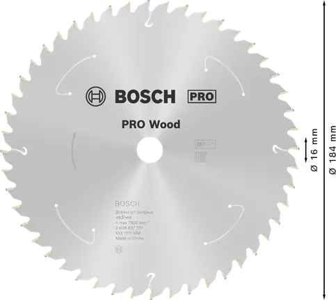 Пильный диск для аккумуляторной циркулярной пилы Bosch PRO Wood 184x16 мм.