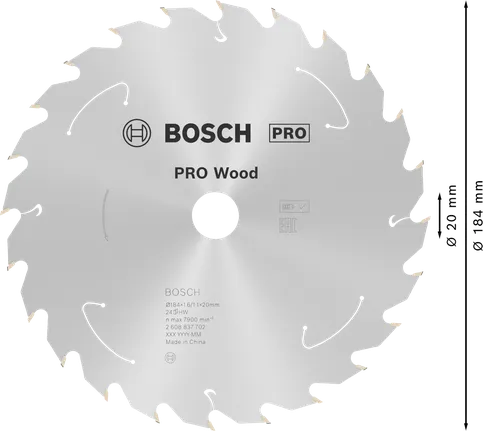 Пильный диск Bosch PRO Wood для аккумуляторной циркулярной пилы T24, 184 мм.