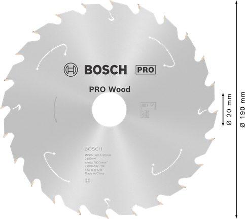Пильный диск Bosch PRO Wood 190 мм для аккумуляторных пил.