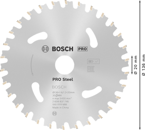 Пильный диск Bosch PRO Steel для аккумуляторной циркулярной пилы, 136 мм.