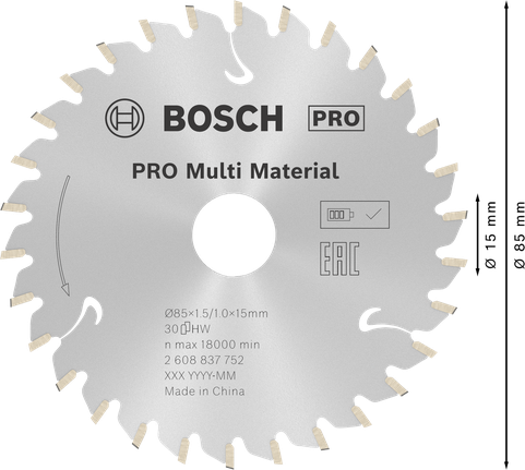 Пильный диск Bosch PRO Multi Material для аккумуляторной циркулярной пилы, 85 мм.