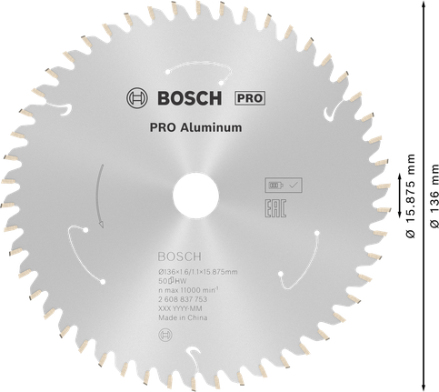 Пильный диск Bosch PRO из алюминия для аккумуляторной циркулярной пилы, 136 мм.