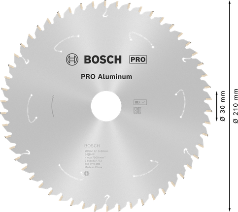 Пильный диск Bosch PRO из алюминия диаметром 210 мм для аккумуляторных инструментов.