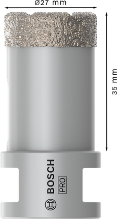 Сухой корончатый сверло Bosch PRO Ceramic диаметром 27 мм для точного сверления.