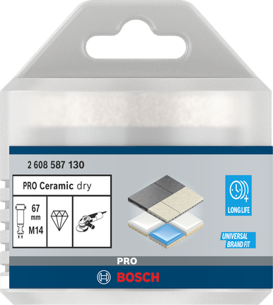 Сухой корончатый сверло Bosch PRO Ceramic диаметром 67 мм для сверления отверстий под плитку.