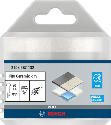 Сухой корончатый сверло Bosch PRO Ceramic диаметром 70 мм для сверления отверстий под плитку.