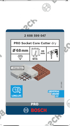 Bosch PRO Socket Core Cutter, сухое, 68 мм, для каменной кладки.