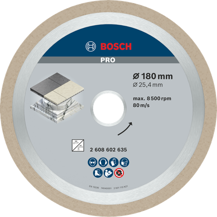 Алмазный диск Bosch PRO Ceramic 180 мм для резки плитки.
