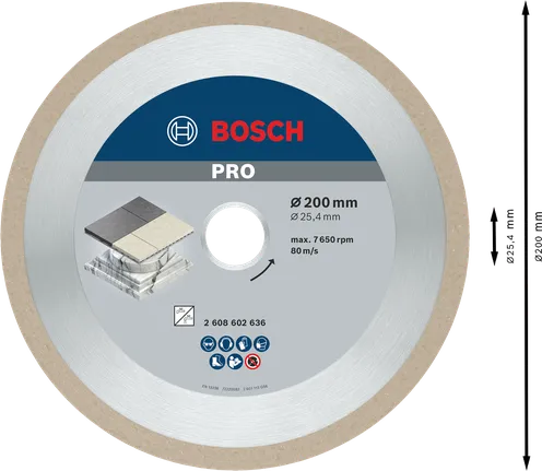 Алмазный диск Bosch PRO Ceramic 200 мм для резки плитки.