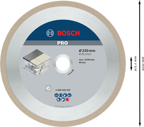 Алмазный диск Bosch PRO Ceramic 230 x 25,4 мм для резки плитки.