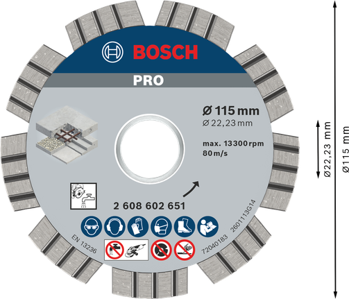 Алмазный диск Bosch PRO Concrete 115 мм для резки бетона.