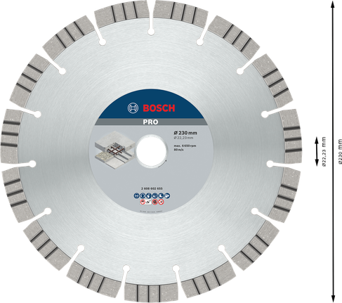 Алмазный диск по бетону Bosch PRO 230 мм для резки.