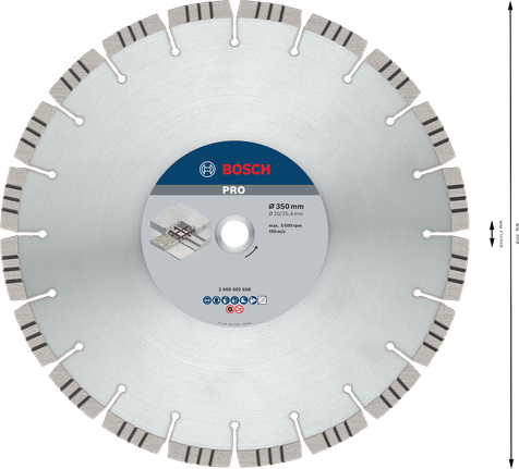 Алмазный диск по бетону Bosch PRO 350 мм с сегментированным лезвием.