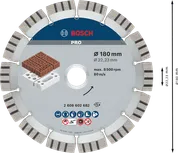 Абразивный алмазный диск Bosch PRO 180 мм для резки кирпича.