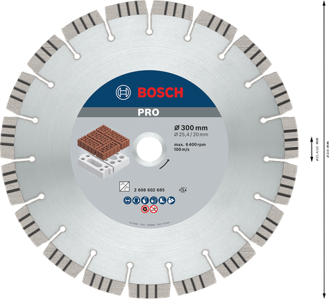 Абразивный алмазный диск Bosch PRO 300 мм для резки кирпича.
