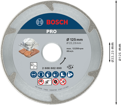 Алмазный диск Bosch PRO Marble 125 мм для точной резки камня.