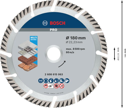 Алмазный диск Bosch PRO Multi Material 180 мм для резки.