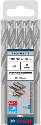 Сверла Bosch PRO Metal HSS-G 9 мм, набор из 5 штук.