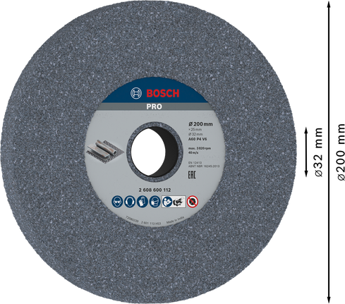 Шлифовальный круг Bosch PRO по металлу 200 x 25 x 32 мм G60.