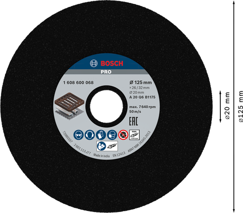 Шлифовальный круг Bosch PRO по металлу 125 x 26 x 20 мм.