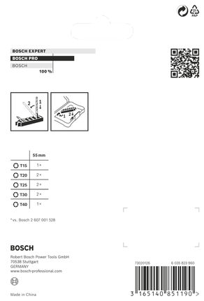 Набор ударных бит Bosch PRO Torx 55 мм, 8 шт.