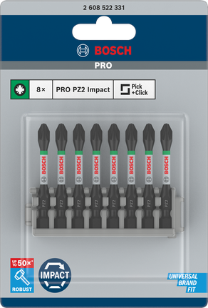 Ударные биты Bosch PRO PZ2 55 мм, 8 шт.