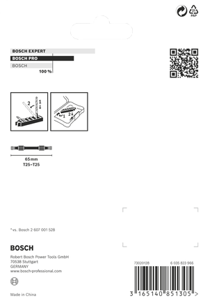 Ударные биты Bosch PRO T25 двухсторонние 65 мм, 8 шт.