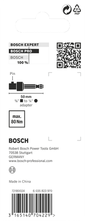 Переходник для торцевых ключей Bosch PRO с штыревым соединением, 3/8 дюйма, 50 мм.