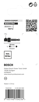 Переходник для торцевых ключей Bosch PRO с шестигранным хвостовиком 1/4 дюйма, 50 мм.