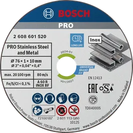 Диск для резки нержавеющей стали и металла Bosch PRO 76 мм.