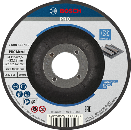 Отрезной диск Bosch PRO с металлическим креплением, 115x2,5x22,23 мм.