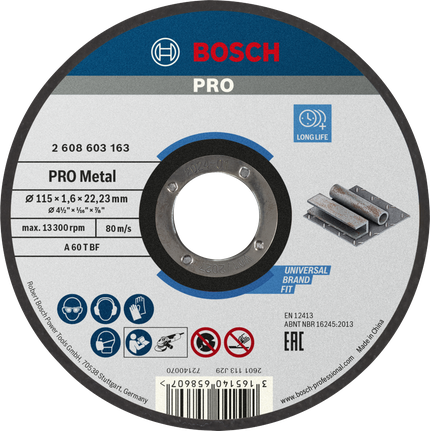 Отрезной диск Bosch PRO Metal Bonded диаметром 115 мм для металлообработки.