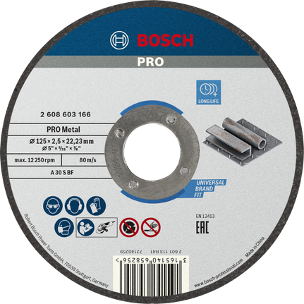 Отрезной диск Bosch PRO с металлическим креплением, 125 x 2,5 мм.